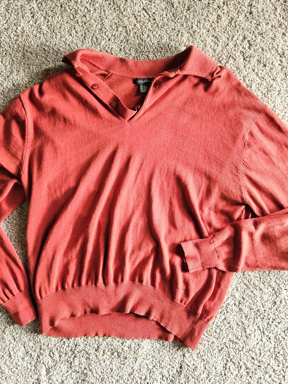Women’s Burnt Orange Collared V-Neck Sweater